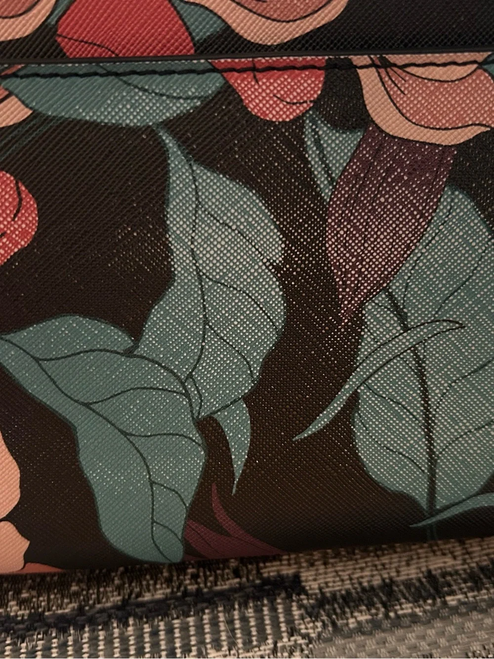 Floral Print Wristlet Clutch - Black with Pink & Teal Flowers